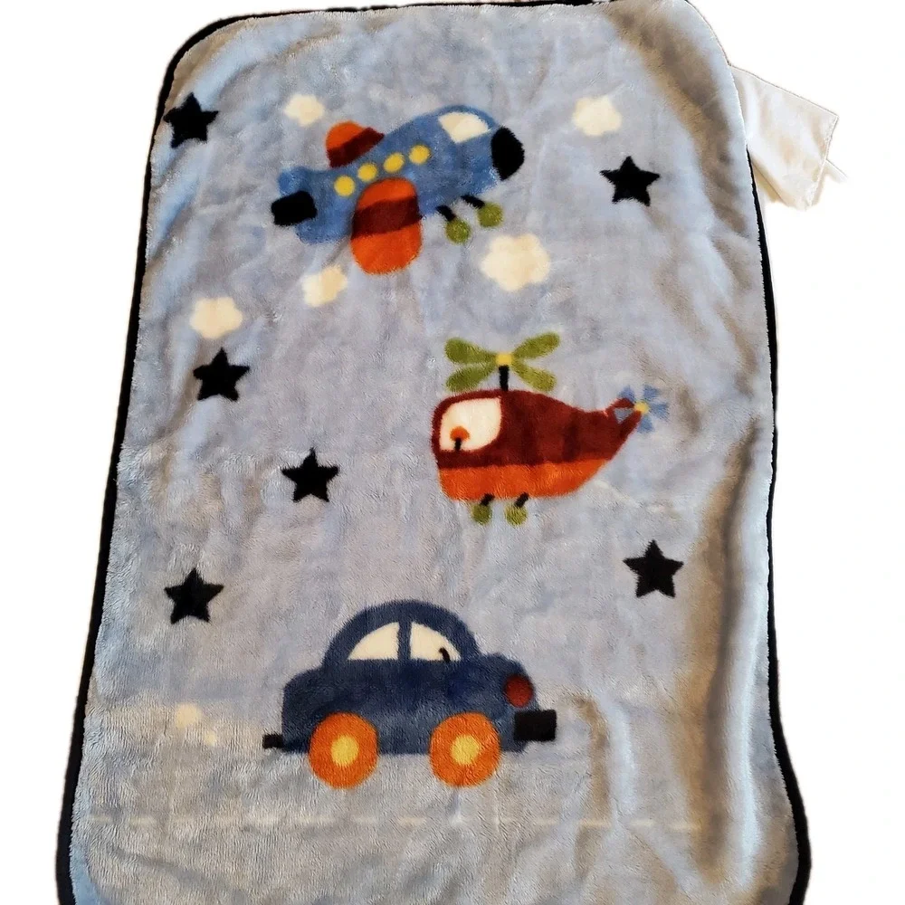vintage Parents Choice‎ Blue Car Airplane Helicopter Baby Blanket